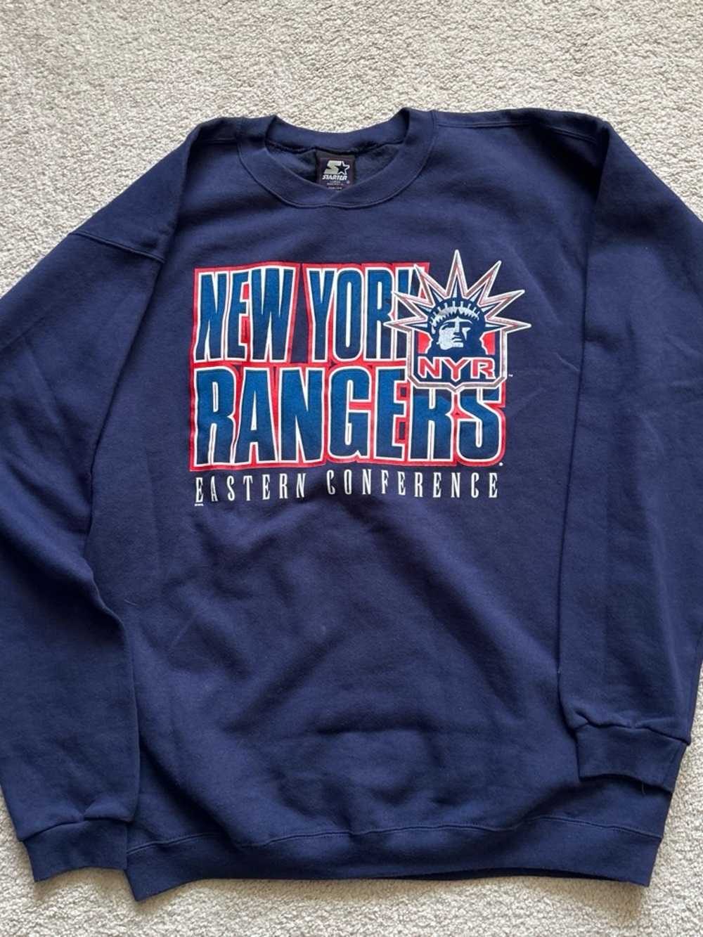 Rare Vintage Starter New York Rangers Lady Liberty Navy Crewneck Sweatshirt
